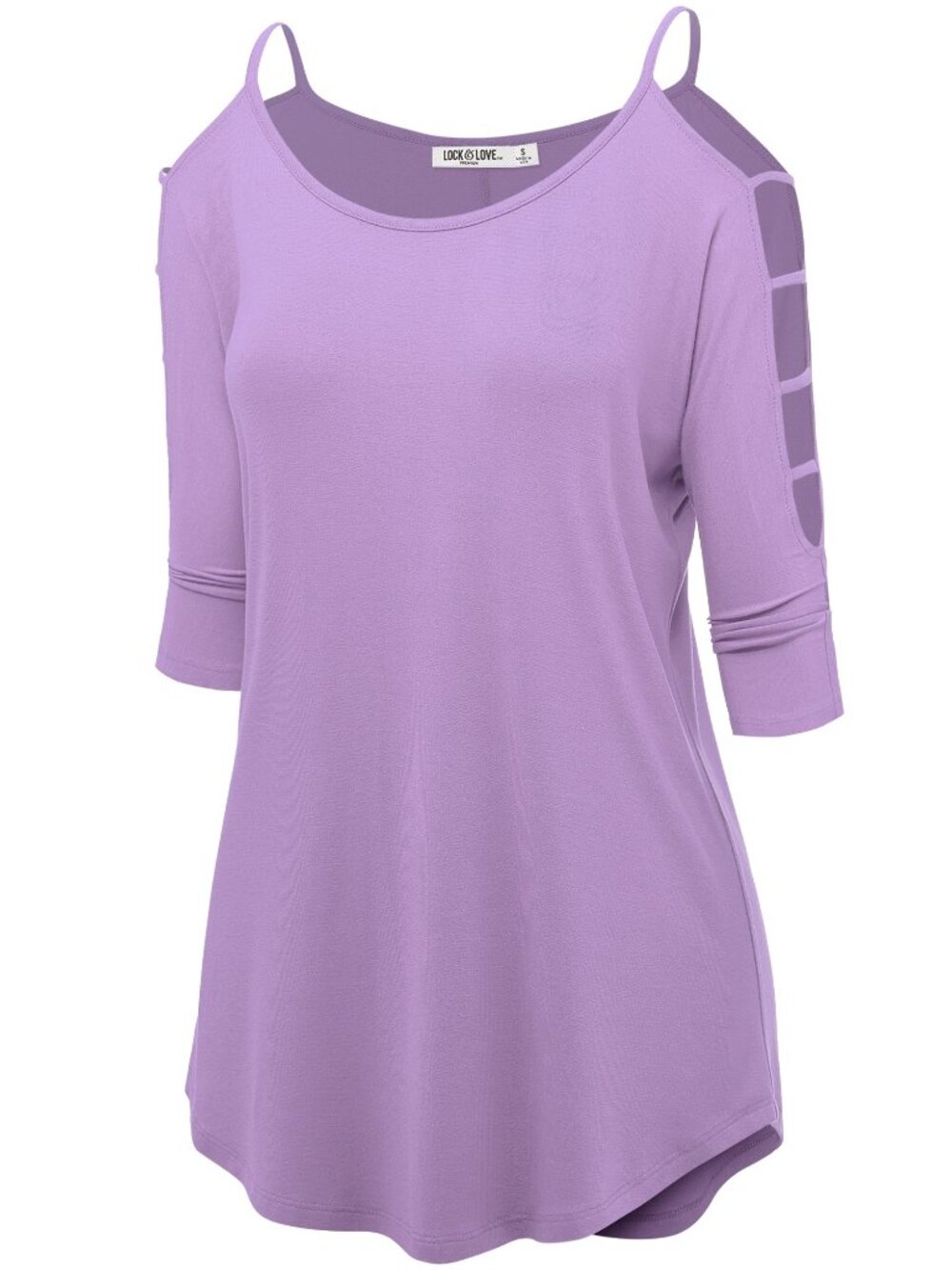 Casual Hollowed Out Shoulder 3/4 Sleeve Tunic - Lilac